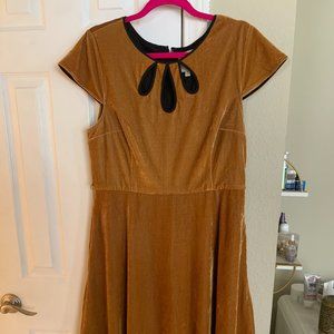 Mustard velvet flare dress cut-outs Modcloth